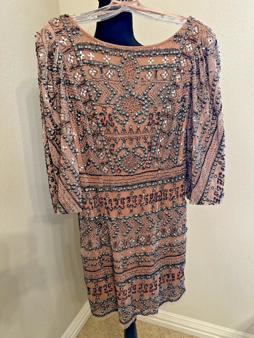 Aidan Mattox Metal Beaded Cocktail Mini Dress Sz 4